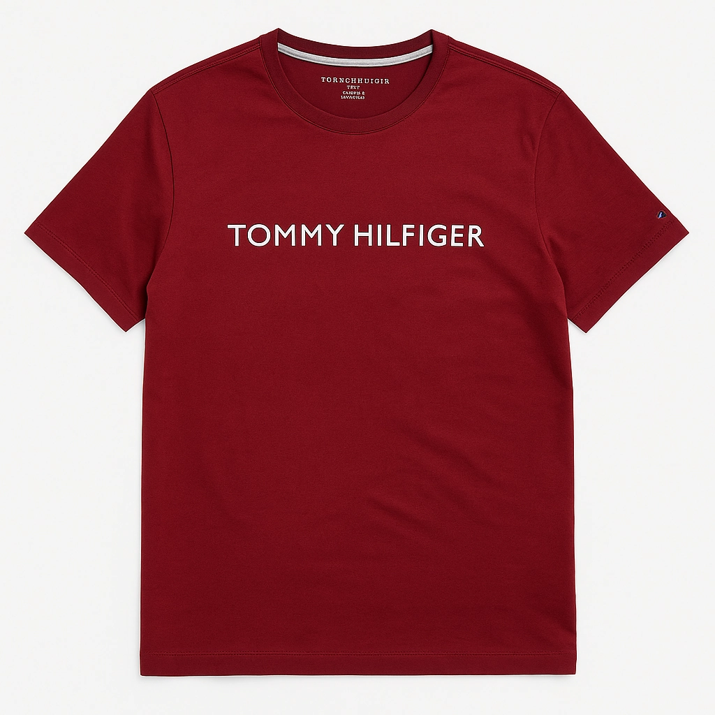 Sleeveless Beaded details Tommy Hilfiger Maroon Round Neck T shirt