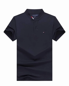 Thermal Regulating Layer Modern Casual Tommy Hilfiger Navy Blue Band Collar Men T shirt