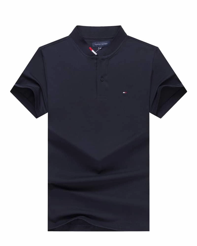 SeamlessSidePanels Tommy Hilfiger Navy Blue Band Collar Men T shirt