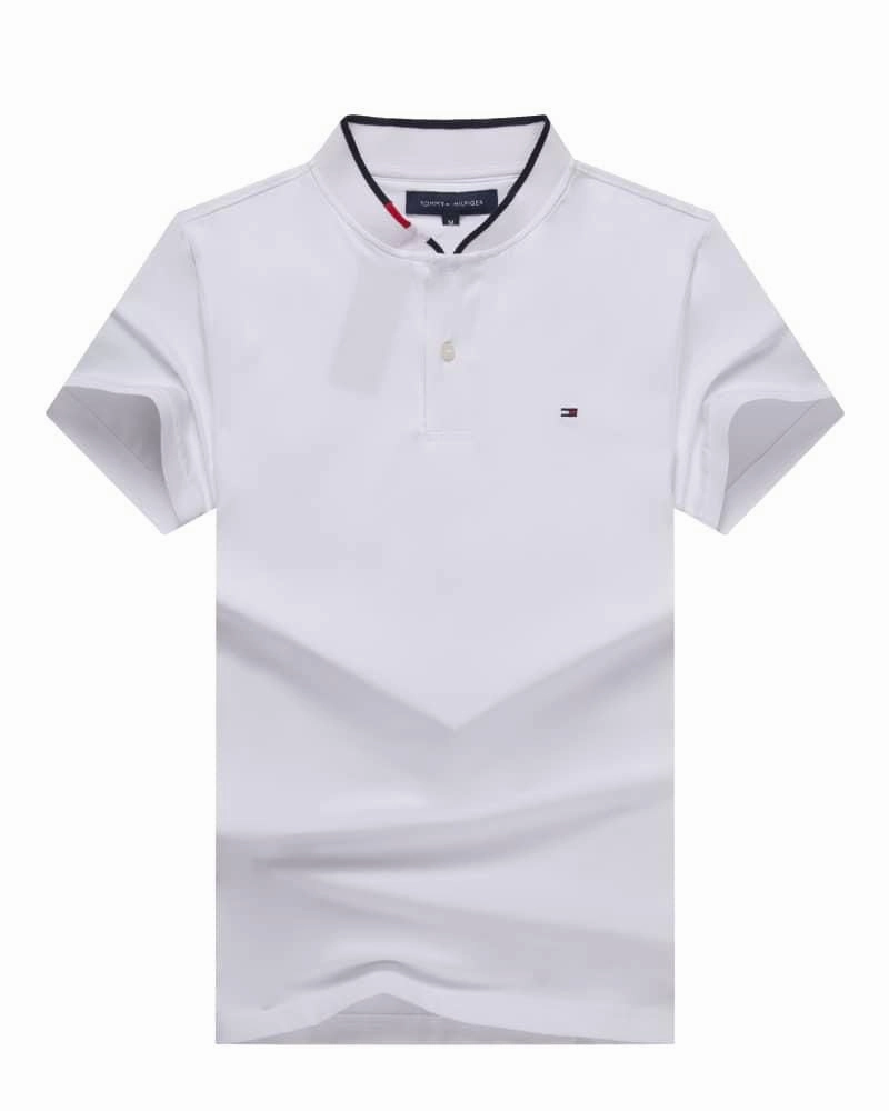Tommy Hilfiger White Band Collar Men T shirt Minimalistic Wear