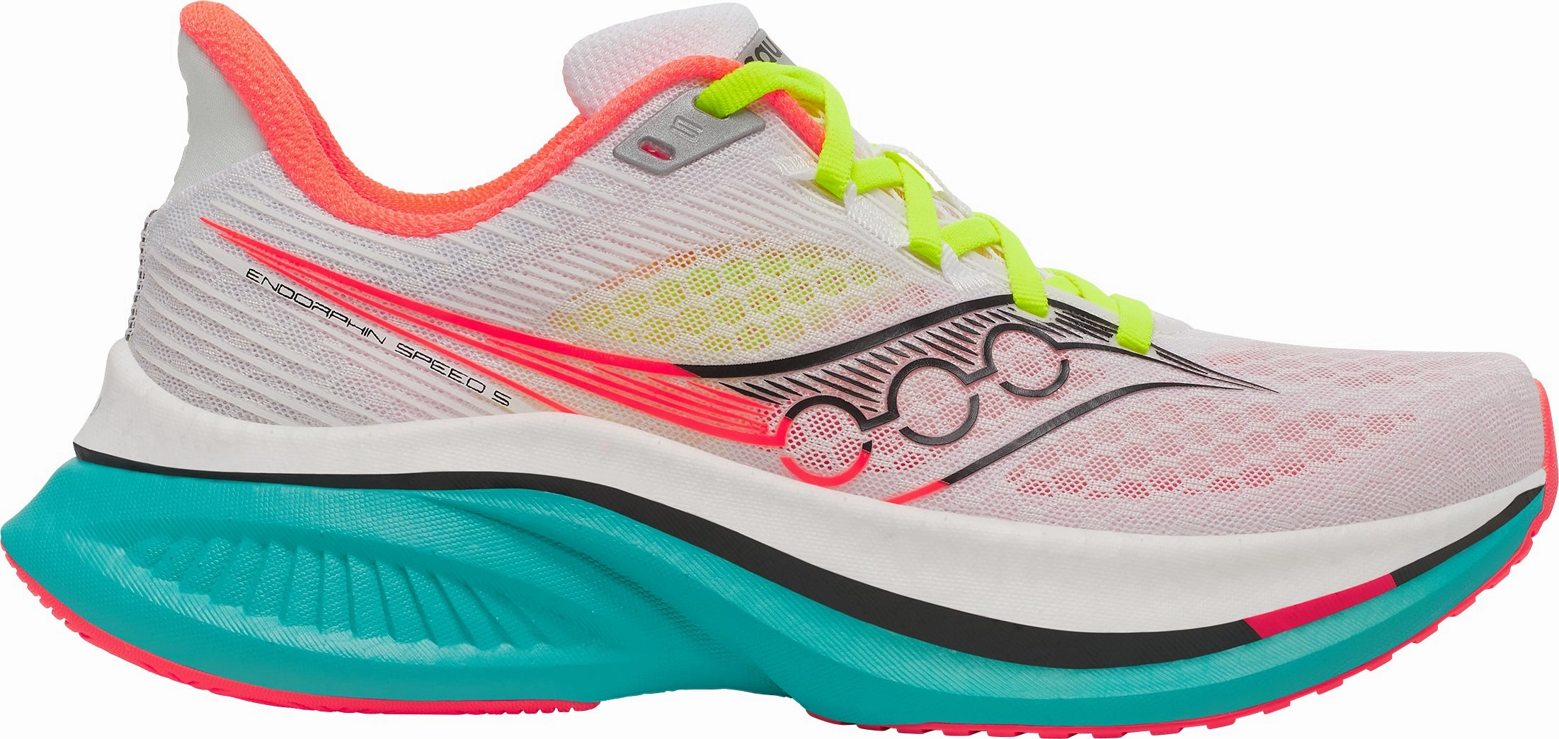Saucony Endorphin Speed 5 Womens Running Shoes - White slim cut Luxe support