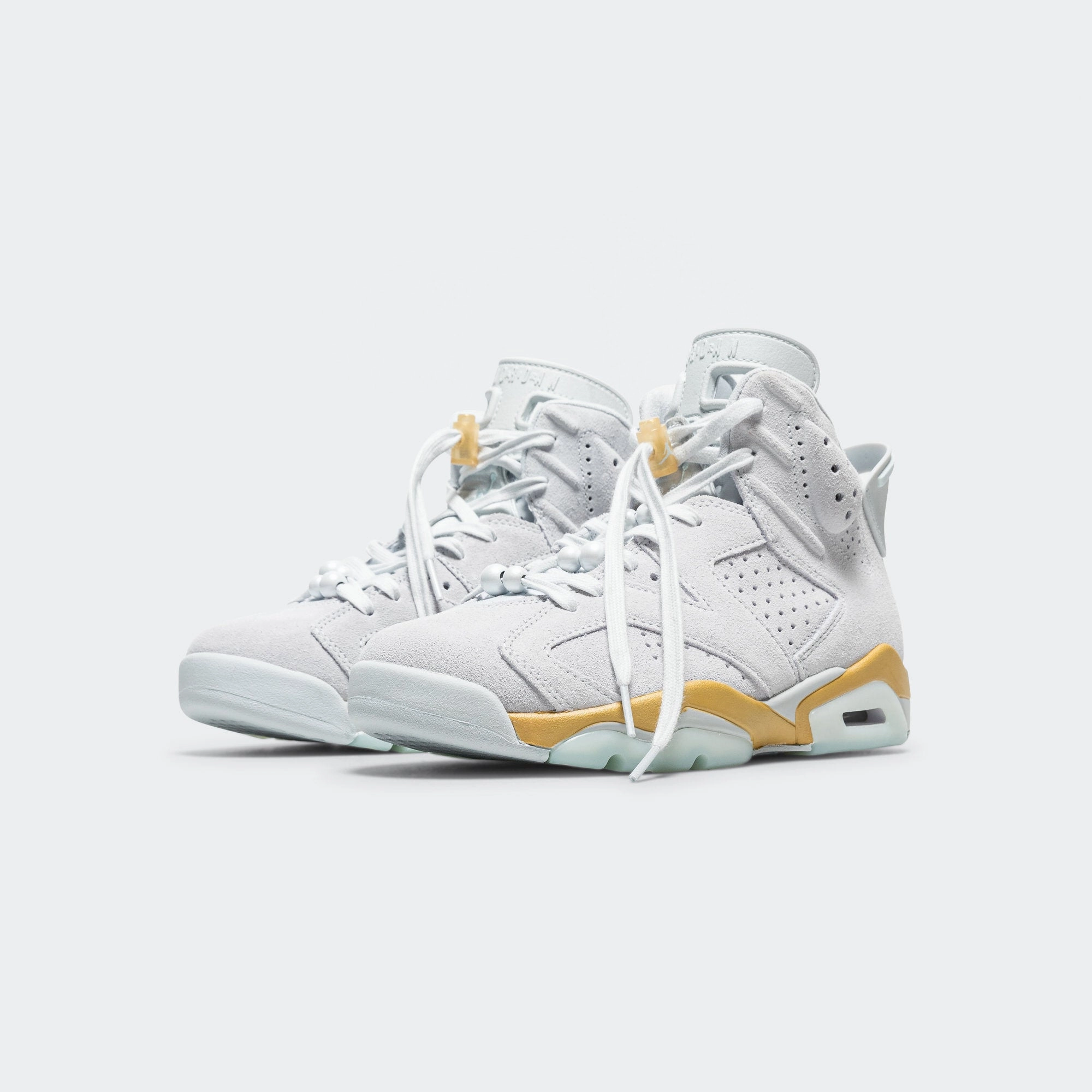 Womens Air Jordan 6 Retro - Pure Platinum/Glacier Blue-Metallic Gold Professional Fit
