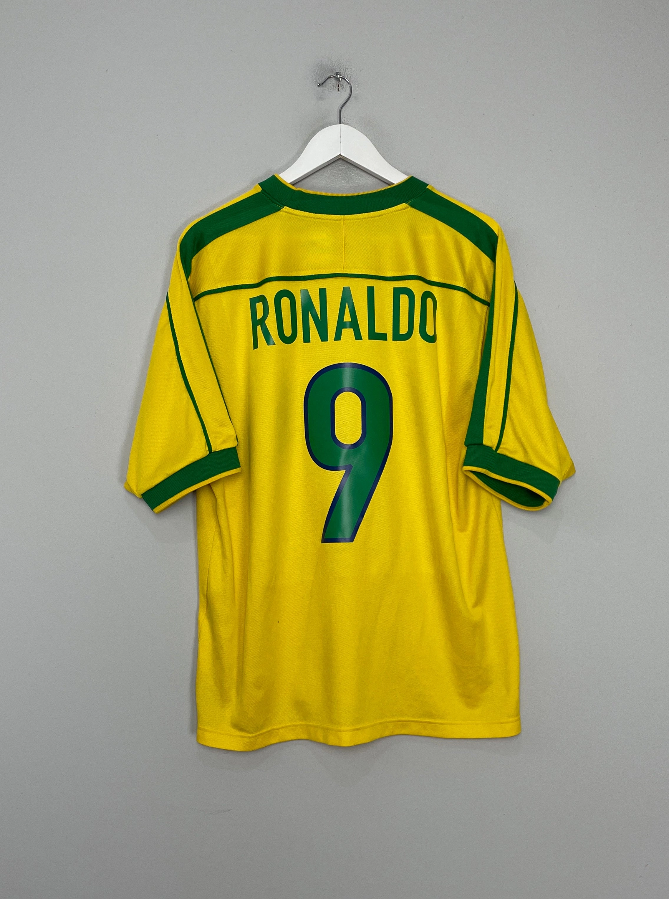 1998/00 BRAZIL RONALDO #9 HOME SHIRT (L) NIKE Stretchable Fabric