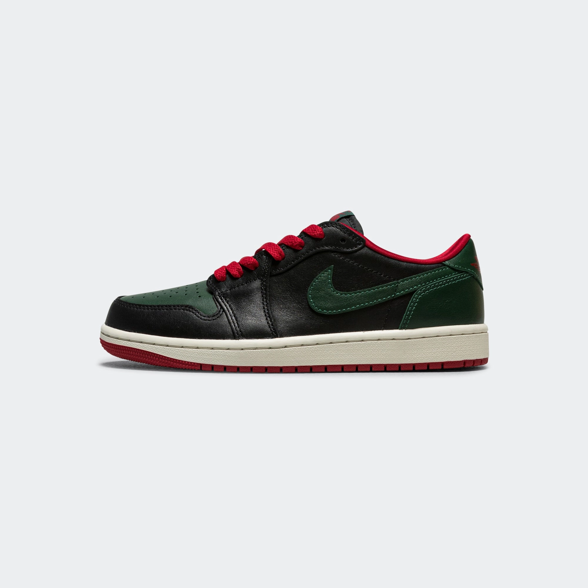 Sleek Option Step Freedom Womens Air Jordan 1 Low OG - Black/Gorge Green-Varsity Red-Sail