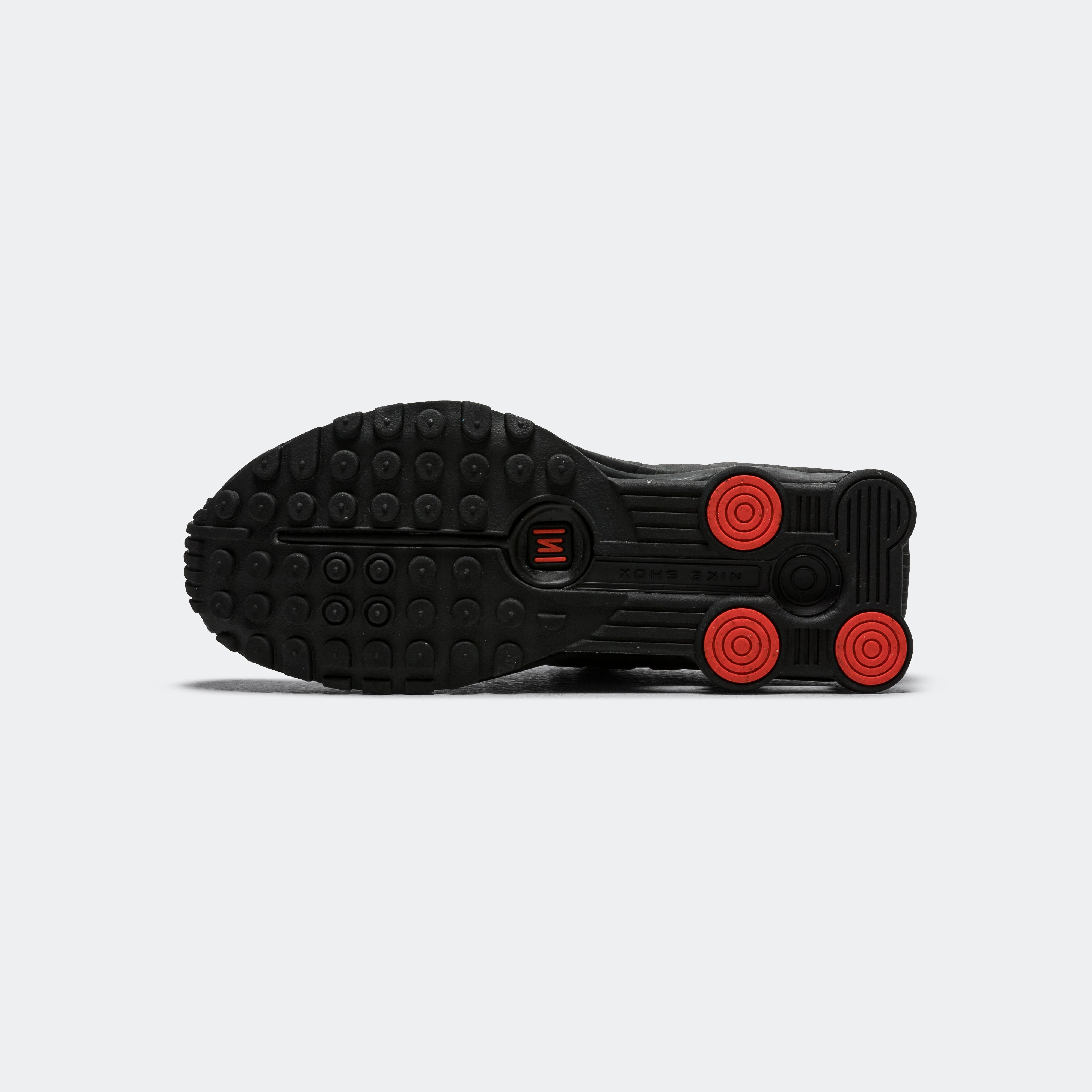 Womens Shox R4 - Black/Black-Max Orange foam padding Everyday Sports