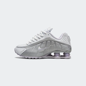 Womens Shox R4 - White/Barely Grape-Metallic Platinum Sneaker Style Odor Resistant Material